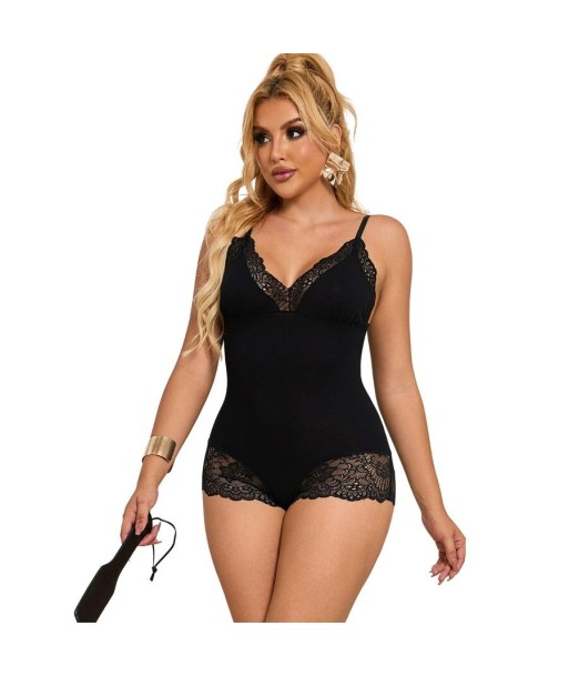 SUBBLIME - TEDDY DETALLE ENCAJE FLORAL NEGRO S-M