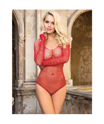 SUBBLIME - 952303 BODY DE REJILLA BRILLANTE CON HOMBROS DESCUBIERTOS MANGA LARGA ROJO TALLA ÚNICA