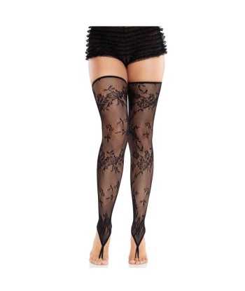 LEG AVENUE - MEDIAS SIN PIES DE ENCAJE FLORAL NEGRO
