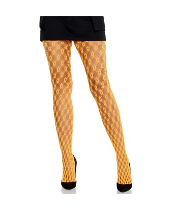 LEG AVENUE - MALLAS DE ENCAJE CON OJALES NARANJA NEÓN