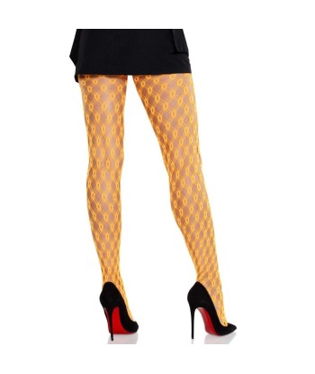 LEG AVENUE - MALLAS DE ENCAJE CON OJALES NARANJA NEÓN