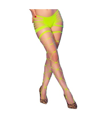 CHILIROSE - CR 4867 MEDIAS DE REJILLA CON AGUJEROS VERDE NEÓN