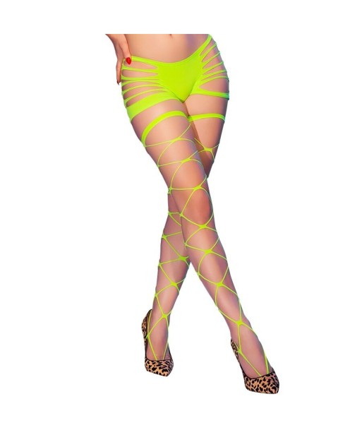 CHILIROSE - CR 4867 MEDIAS DE REJILLA CON AGUJEROS VERDE NEÓN