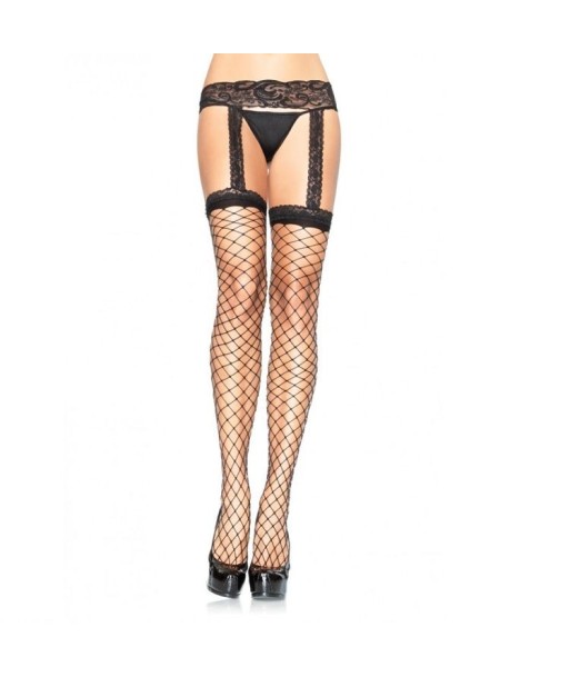 LEG AVENUE - MEDIAS DE RED CON LIGUERO DE ENCAJE NEGRO LEG AVENUE - MEDIAS DE RED CON LIGUERO DE ENCAJE NEGRO