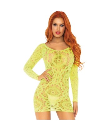 LEG AVENUE - MINI VESTIDO DE ENCAJES MANGA LARGA NEON TALLA ÚNICA