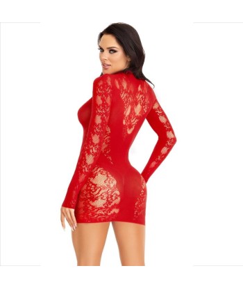 LEG AVENUE - MINI VESTIDO DE ENCAJE CON MANGA LARGA ROJO