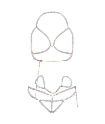 LEG AVENUE - SET SUJETADOR MUÑEQUERAS and TANGA PERLA