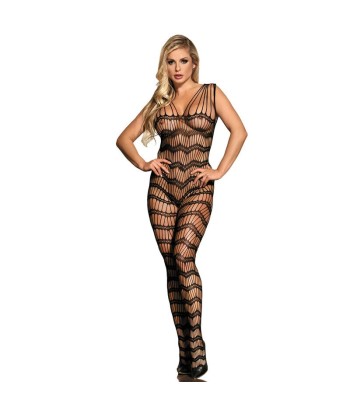 SUBBLIME - 951696 BODYSTOCKING CROTCHLESS DE REJILLA CON TIRAS EN HOMBROS NEGRO TALLA ÚNICA