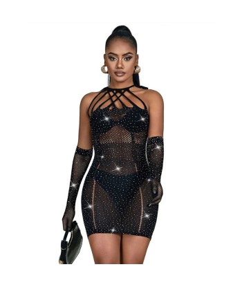 SUBBLIME - 952235 VESTIDO DE REJILLA CON BRILLANTES NEGRO TALLA ÚNICA