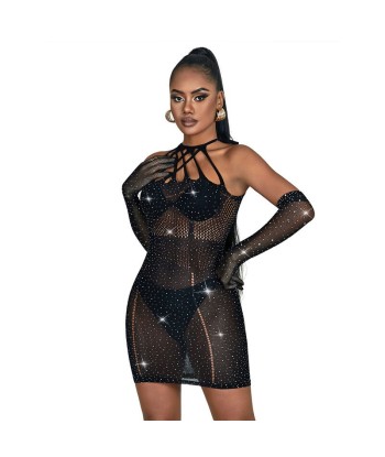 SUBBLIME - 952235 VESTIDO DE REJILLA CON BRILLANTES NEGRO TALLA ÚNICA