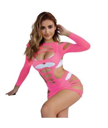 SUBBLIME - 952273 VESTIDO DE REJILLA ELÁSTICO MANGA LARGA ROSA TALLA ÚNICA
