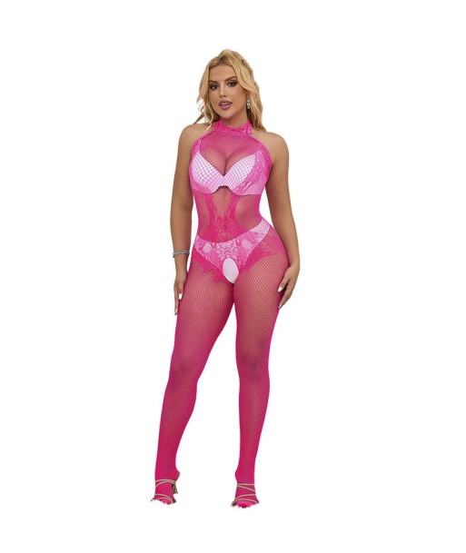 SUBBLIME - 952389 BODYSTOCKING CROTCHLESS DE REJILLA Y ENCAJE CON CUELLO ALTO ROSA TALLA ÚNICA SUBBLIME - 952389 BODYSTOCKING CROTCHLESS DE REJILLA Y ENCAJE CON CUELLO ALTO ROSA TALLA ÚNICA
