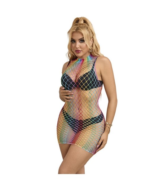 SUBBLIME - 952433 VESTIDO DE REJILLA SIN MANGAS CON CUELLO ALTO ARCOIRIS TALLA ÚNICA