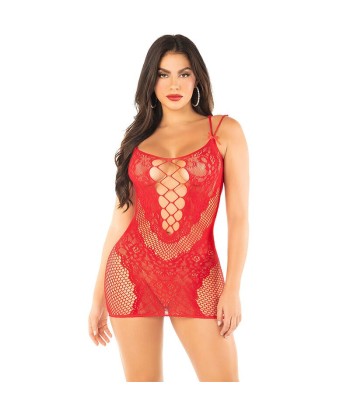 LEG AVENUE - MINIVESTIDO DE REJILLA CON TIRANTES ROJO