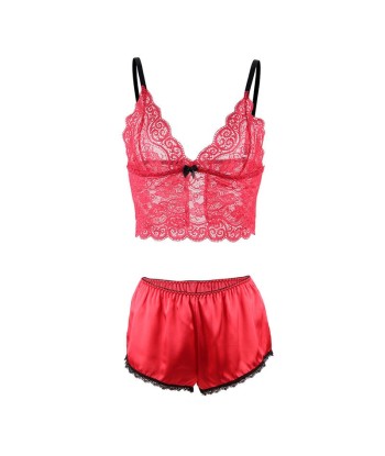 SUBBLIME - 953898 SET 3 PIEZAS ENCAJE Y SATEN ROJO S-M