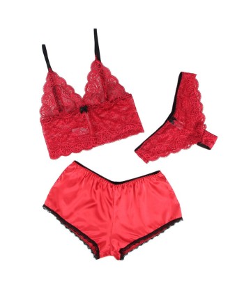 SUBBLIME - 953904 SET 3 PIEZAS ENCAJE Y SATEN ROJO L-XL