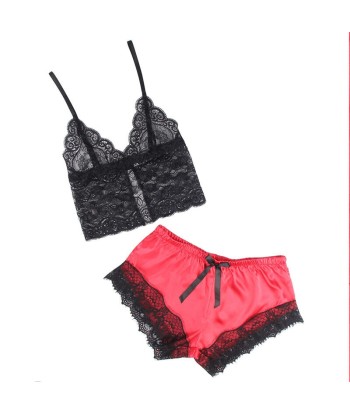 SUBBLIME - 953959 PIJAMA SEXY SATEN Y ENCAJE NEGRO-ROJO S-M