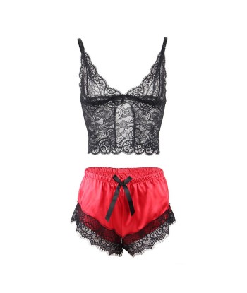 SUBBLIME - 953959 PIJAMA SEXY SATEN Y ENCAJE NEGRO-ROJO S-M