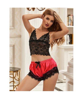 SUBBLIME - 953966 PIJAMA SEXY SATEN Y ENCAJE NEGRO-ROJO L-XL