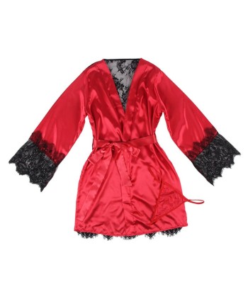 SUBBLIME - 954017 CAMISON DE ENCAJE ESPALDA TRANSPARENTE TANGA ROJO-NEGRO S-M