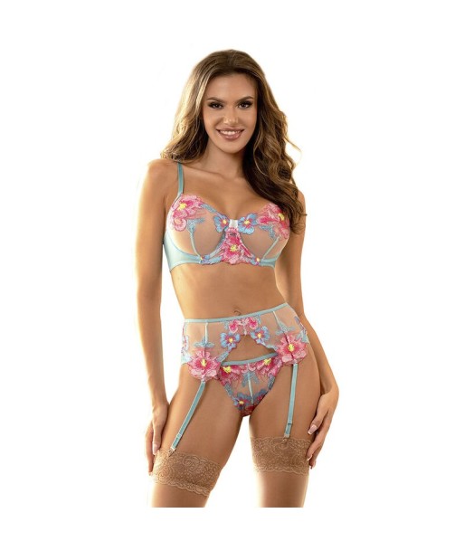 SUBBLIME - 954116 SUJETADOR PANTIES CON LIGUERO DISEÑO FLORAL AZUL L-XL