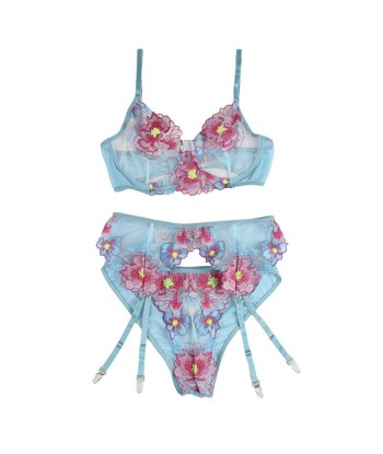 SUBBLIME - 954116 SUJETADOR PANTIES CON LIGUERO DISEÑO FLORAL AZUL L-XL