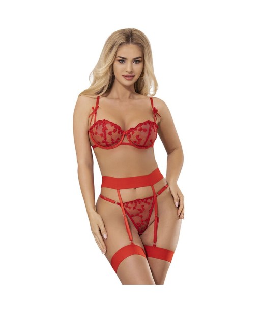 SUBBLIME - 954338 SUJETADOR TANGA LIGUEROS ESTAMPADO DE CORAZONES ROJO L-XL
