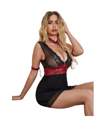 SUBBLIME - 954420 VESTIDO BONDAGE DE ENCAJE NEGRO S-M