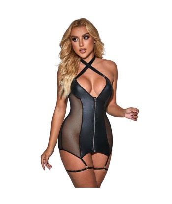 SUBBLIME - 954444 VESTIDO SEXY DE REJILLA CUERO NEGRO S-M