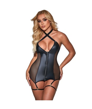 SUBBLIME - 954451 VESTIDO SEXY DE REJILLA CUERO NEGRO L-XL