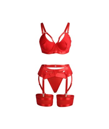 SUBBLIME - 955267 SET SUJETADOR CON LIGUERO BONDAGE ROJO L-XL