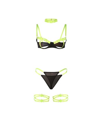 SUBBLIME - 955281 SET SUJETADOR CON COLLAR Y DETALLES PARA PIERNAS VERDE FLUORESCENTE L-XL