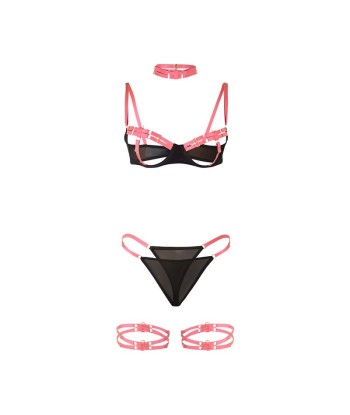 SUBBLIME - 955304 SET SUJETADOR CON COLLAR Y DETALLES PARA PIERNAS ROSA FLUORESCENTE L-XL