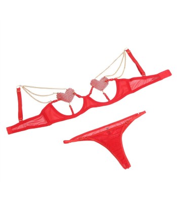 SUBBLIME - 955519 CONJUNTO SUJETADOR CON CADENAS Y CORAZÓN DE MALLA ROJO S-M