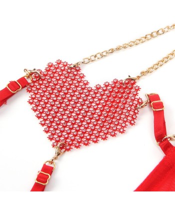 SUBBLIME - 955519 CONJUNTO SUJETADOR CON CADENAS Y CORAZÓN DE MALLA ROJO S-M