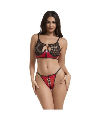 SUBBLIME - 955533 CONJUNTO SUJETADOR CON CREMALLERA DE MALLA DE CHAROL ROJO S-M