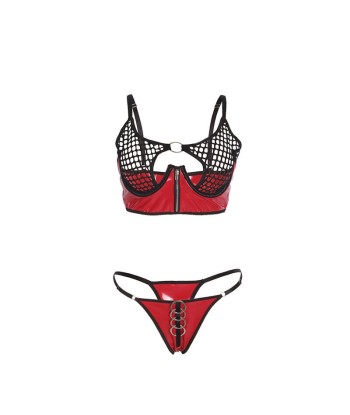 SUBBLIME - 955540 CONJUNTO SUJETADOR CON CREMALLERA DE MALLA DE CHAROL ROJO L-XL