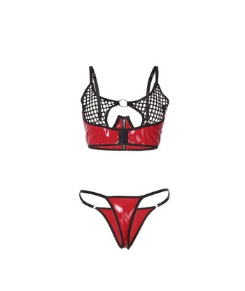 SUBBLIME - 955540 CONJUNTO SUJETADOR CON CREMALLERA DE MALLA DE CHAROL ROJO L-XL