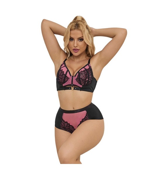 SUBBLIME - 955588 CONJUNTO SUJETADOR CON CREMALLERA DE MALLA DE CHAROL ROSA L-XL