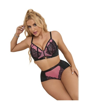 SUBBLIME - 955588 CONJUNTO SUJETADOR CON CREMALLERA DE MALLA DE CHAROL ROSA L-XL
