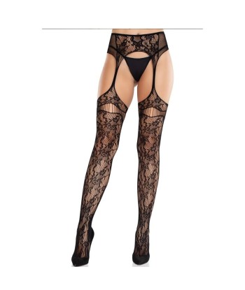 LEG AVENUE - MEDIAS DE ENCAJE CON LIGAS NEGRO