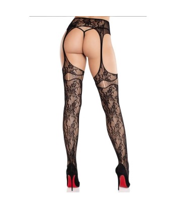 LEG AVENUE - MEDIAS DE ENCAJE CON LIGAS NEGRO