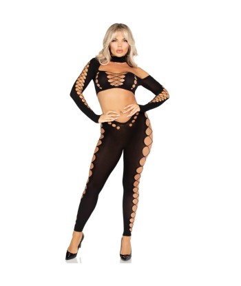 LEG AVENUE - CROP TOP Y LEGGINGS CUT-OUT SIN COSTURAS NEGRO