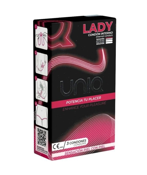 UNIQ - LADY CONDOM PRESERVATIVOS FEMENINOS CON LIGUERO SIN LATEX 3 UNIDADES