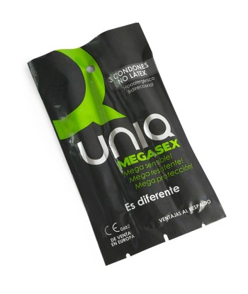 UNIQ - MEGASEX PRESERVATIVOS SENSITIVOS CON LIGUERO SIN LATEX 3 UNIDADES