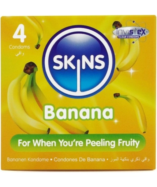 SKINS - PRESERVATIVOS PREMIUM SABOR PLÁTANO PACK 4 SKINS - PRESERVATIVOS PREMIUM SABOR PLÁTANO PACK 4