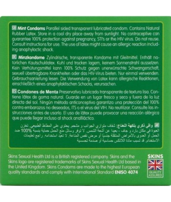 SKINS - PRESERVATIVOS PREMIUM SABOR MENTA PACK 4