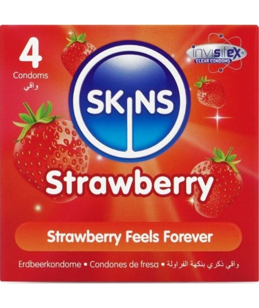 SKINS - PRESERVATIVOS PREMIUM SABOR FRESA PACK 4 SKINS - PRESERVATIVOS PREMIUM SABOR FRESA PACK 4