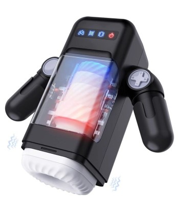 GAME CUP - MASTURBADOR MASCULINO CON VIBRACIÓN Y FUNCIÓN CALOR CON SOPORTE PARA MÓVILES - NEGRO