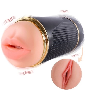SHEQU - KAY MASTURBADOR DOBLE CON VIBRACIÓN DUAL BOCA Y VAGINA